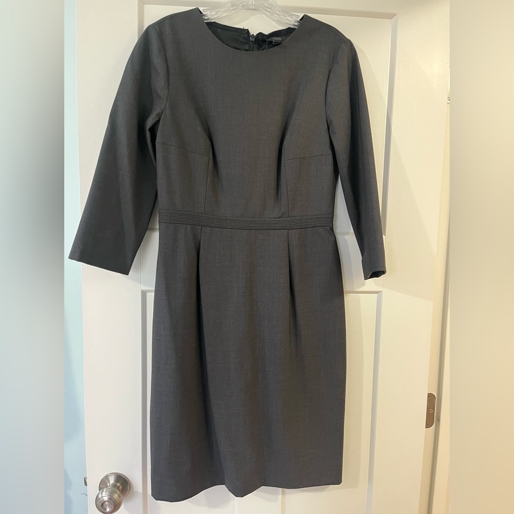 J Crew 3/4 Sleeve Size 4 Gray midi wool Career Dress